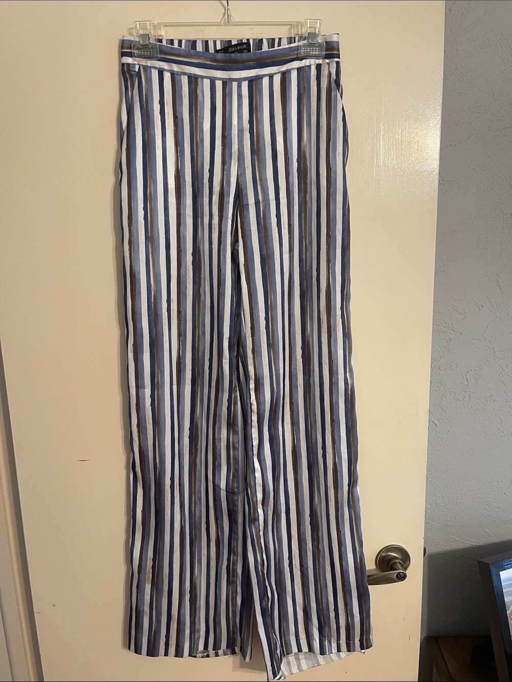 Zara Basic silk dress slacks - blue, white & brown striped